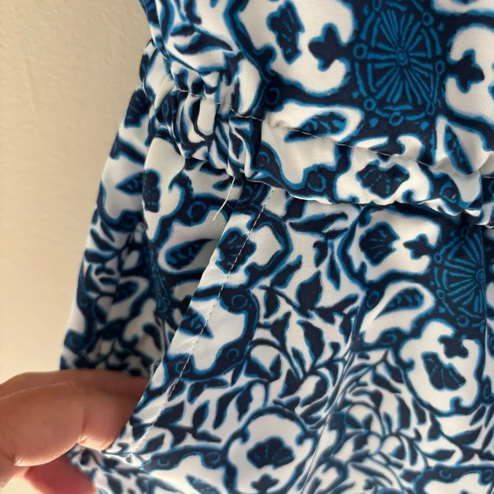 Vineyard Vines Girls Tile Medallion Blue and White Coastal Romper Size L(14)